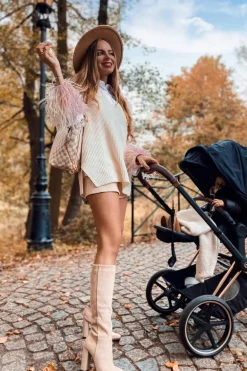 Kozaki Damskie Na Słupku Ocieplane Beżowe Finner