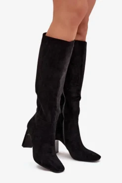 Kozaki Damskie Na Słupku Ocieplane Czarne Zamira