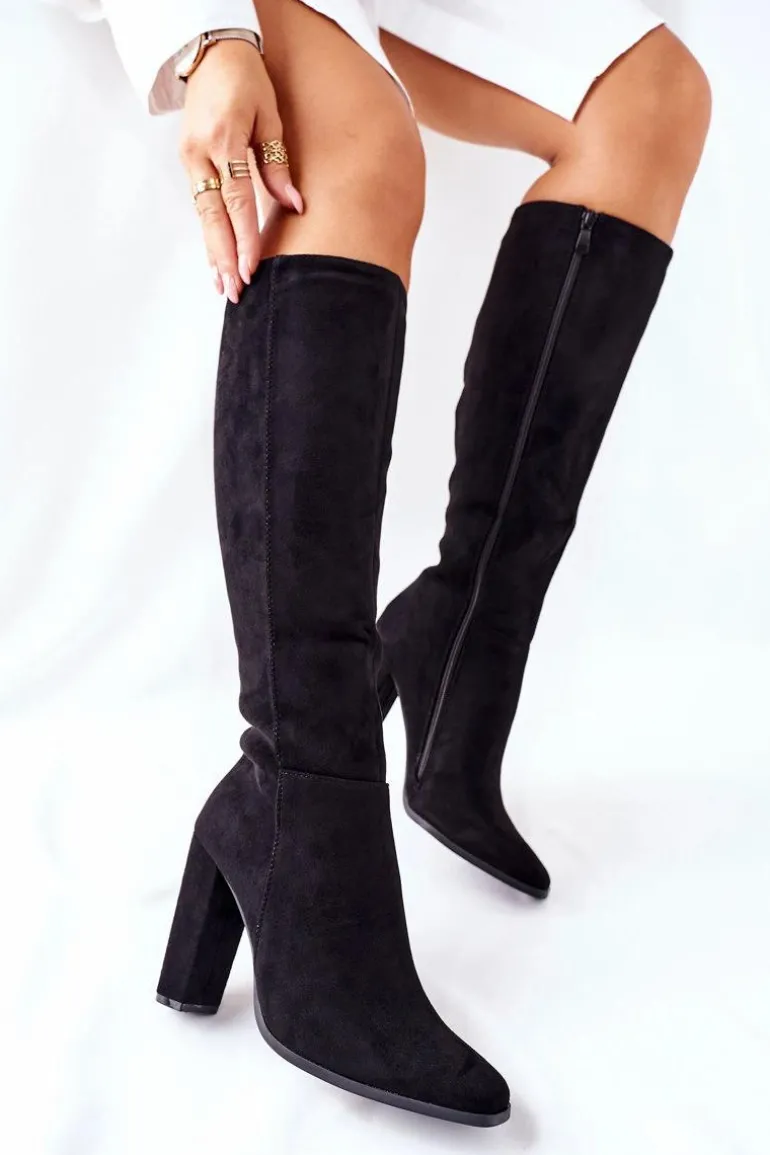 Kozaki Damskie Na Słupku Ocieplane Czarne Finner