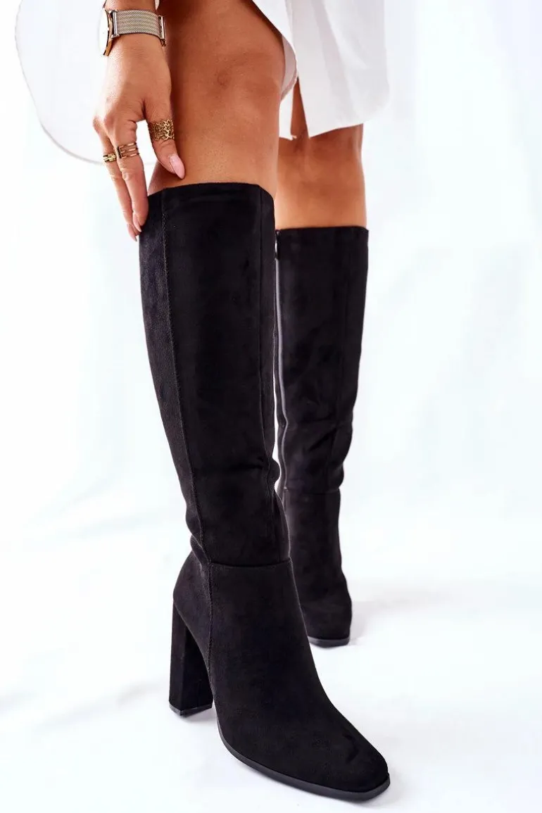 Kozaki Damskie Na Słupku Ocieplane Czarne Finner