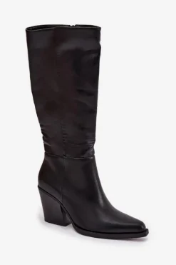 Kozaki Damskie Na Słupku Ocieplane Czarne Katelle