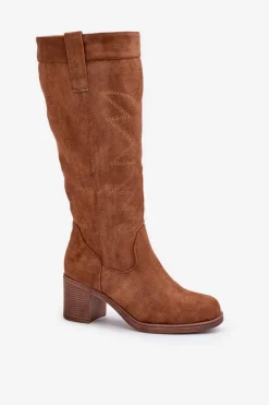 Kozaki Damskie Na Słupku Przed Kolano Camel Erisorae