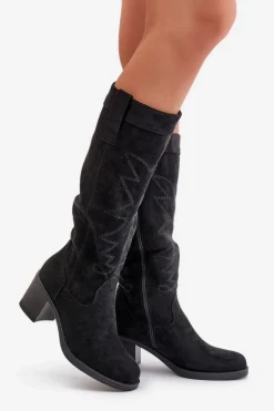 Kozaki Damskie Na Słupku Przed Kolano Czarne Erisorae