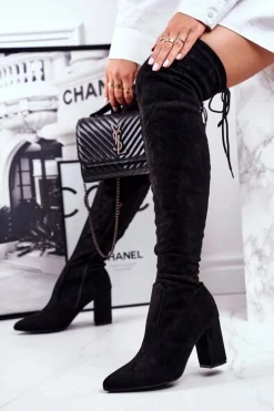 Kozaki Damskie Na Słupku Zamszowe Czarne Milwa