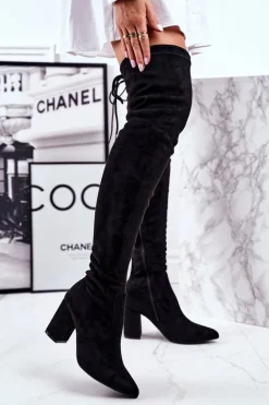 Kozaki Damskie Na Słupku Zamszowe Czarne Milwa