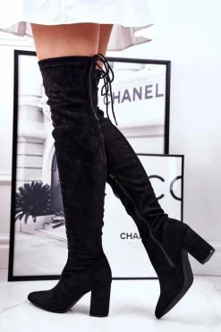 Kozaki Damskie Na Słupku Zamszowe Czarne Milwa