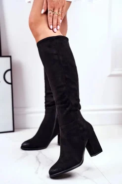 Kozaki Damskie Na Słupku Zamszowe Czarne Many Times