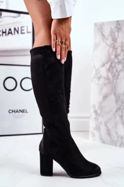 Kozaki Damskie Na Słupku Zamszowe Czarne Many Times