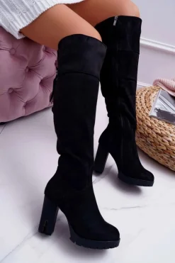 Kozaki Damskie Na Słupku Zamszowe Ocieplane Velkor