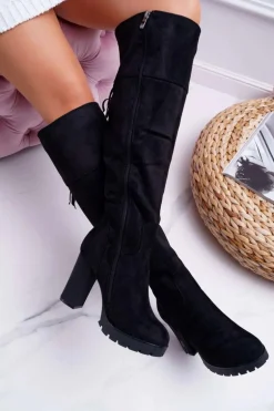 Kozaki Damskie Na Słupku Zamszowe Ocieplane Velkor