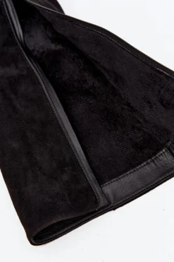 Kozaki Damskie Na Słupku Ze Złotą Klamrą Ocieplane Czarne Seraphine