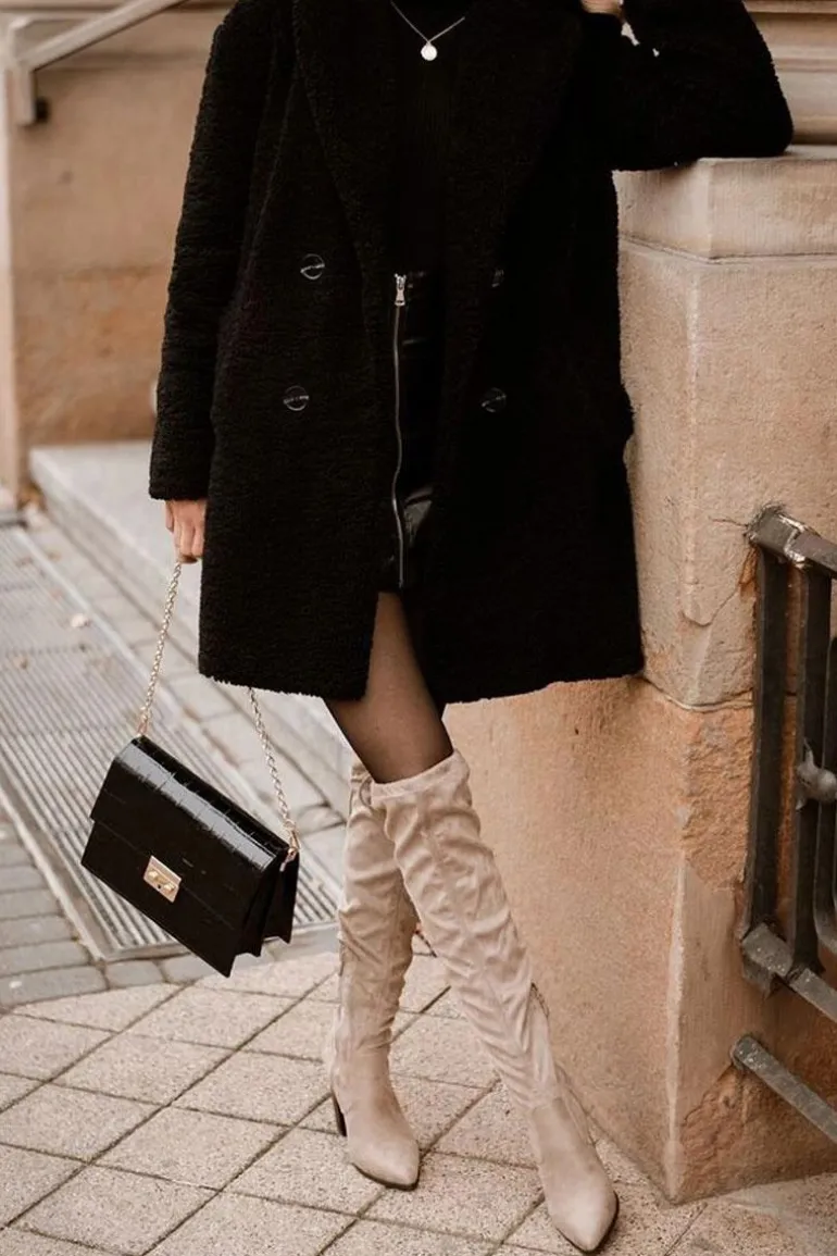 Kozaki Damskie Na Słupku Zamszowe Beżowe Monleek