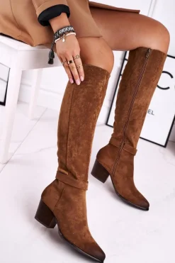 Kozaki Damskie Na Słupku Zamszowe Brązowe Nevermind