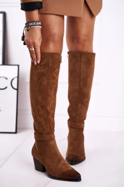 Kozaki Damskie Na Słupku Zamszowe Brązowe Nevermind