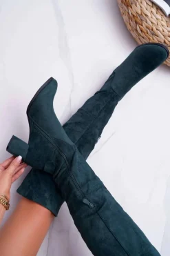 Kozaki Damskie Na Słupku Zamszowe Zielone Torgos