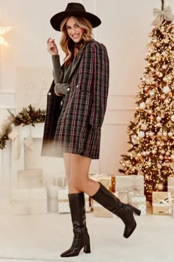 Kozaki Damskie Na Słupku Z Ozdobnym Tłoczeniem Czarne Vabaria