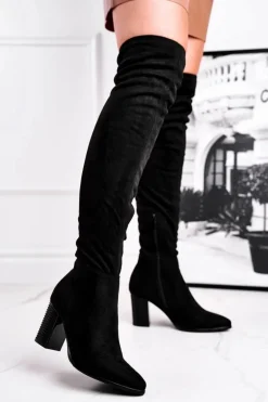 Kozaki Damskie Na Słupku Zamszowe Czarne Victoria