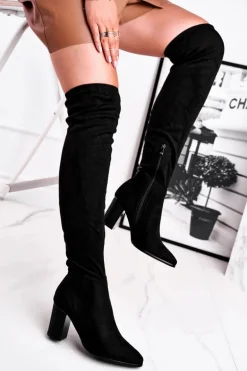 Kozaki Damskie Na Słupku Zamszowe Czarne Victoria