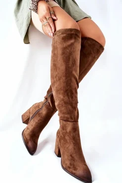 Kozaki Damskie Na Słupku Zamszowe Brązowe Corrig