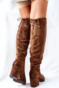 Kozaki Damskie Na Słupku Zamszowe Brązowe Corrig