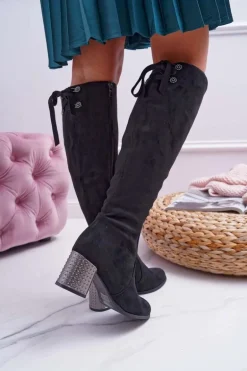 Kozaki Damskie Na Słupku Zamszowe Ocieplane Yonas