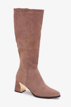 Kozaki Damskie Na Słupku Ze Złotym Elementem Beżowe Nivarae