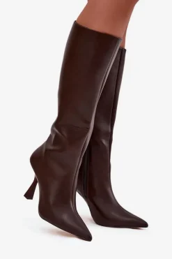 Kozaki Damskie Na Szpilce Przed Kolano Czekoladowe Vionette