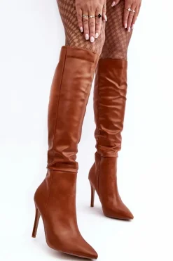 Kozaki Damskie Na Szpilce Brązowe Sirenpha