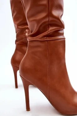 Kozaki Damskie Na Szpilce Brązowe Sirenpha