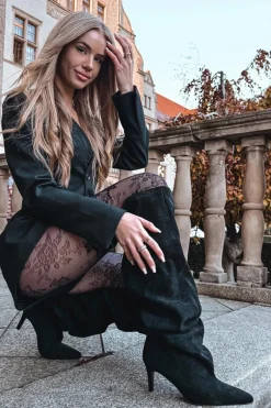 Kozaki Damskie Na Szpilce Wsuwane Czarne Mavilla