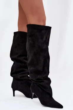 Kozaki Damskie Na Szpilce Wsuwane Czarne Mavilla