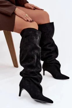 Kozaki Damskie Na Szpilce Wsuwane Czarne Mavilla