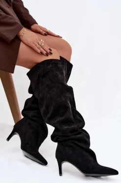 Kozaki Damskie Na Szpilce Wsuwane Czarne Mavilla