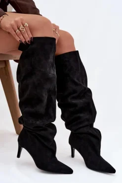 Kozaki Damskie Na Szpilce Wsuwane Czarne Mavilla