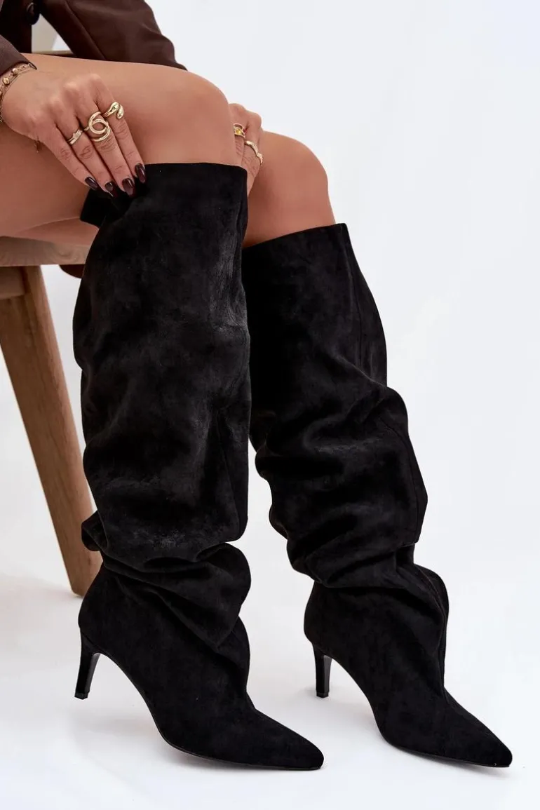 Kozaki Damskie Na Szpilce Wsuwane Czarne Mavilla