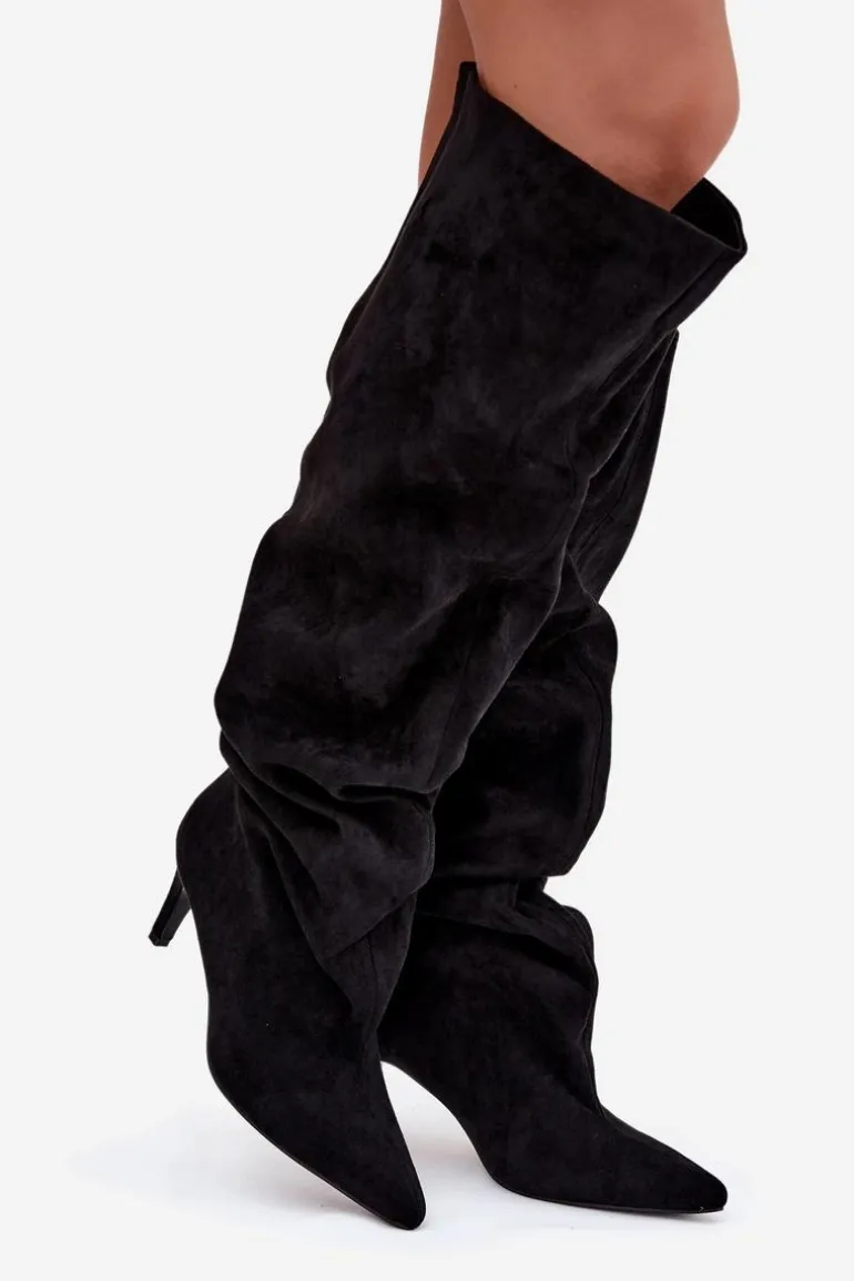 Kozaki Damskie Na Szpilce Wsuwane Czarne Mavilla