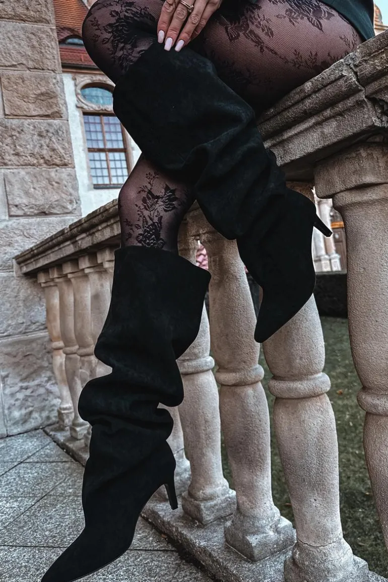 Kozaki Damskie Na Szpilce Wsuwane Czarne Mavilla