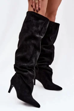 Kozaki Damskie Na Szpilce Wsuwane Czarne Mavilla