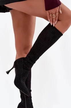 Kozaki Damskie Na Szpilce Ze Zdobieniem D&A JC52-883 Czarne