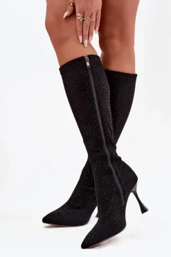 Kozaki Damskie Na Szpilce Ze Zdobieniem D&A JC52-883 Czarne