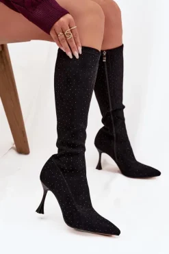 Kozaki Damskie Na Szpilce Ze Zdobieniem D&A JC52-883 Czarne