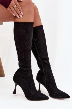 Kozaki Damskie Na Szpilce Ze Zdobieniem D&A JC52-883 Czarne