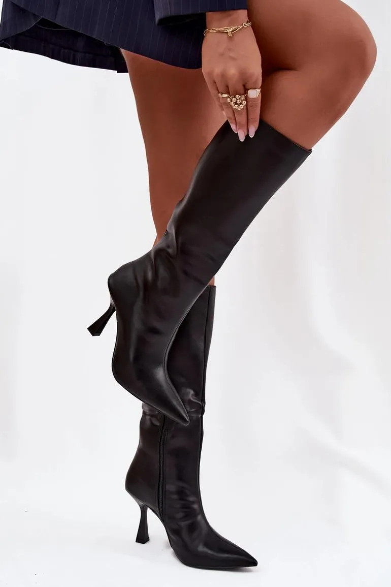 Kozaki Damskie Na Szpilce Przed Kolano Czarne Vionette