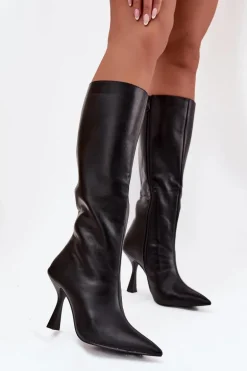 Kozaki Damskie Na Szpilce Przed Kolano Czarne Vionette