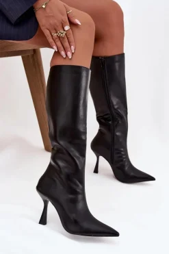 Kozaki Damskie Na Szpilce Przed Kolano Czarne Vionette