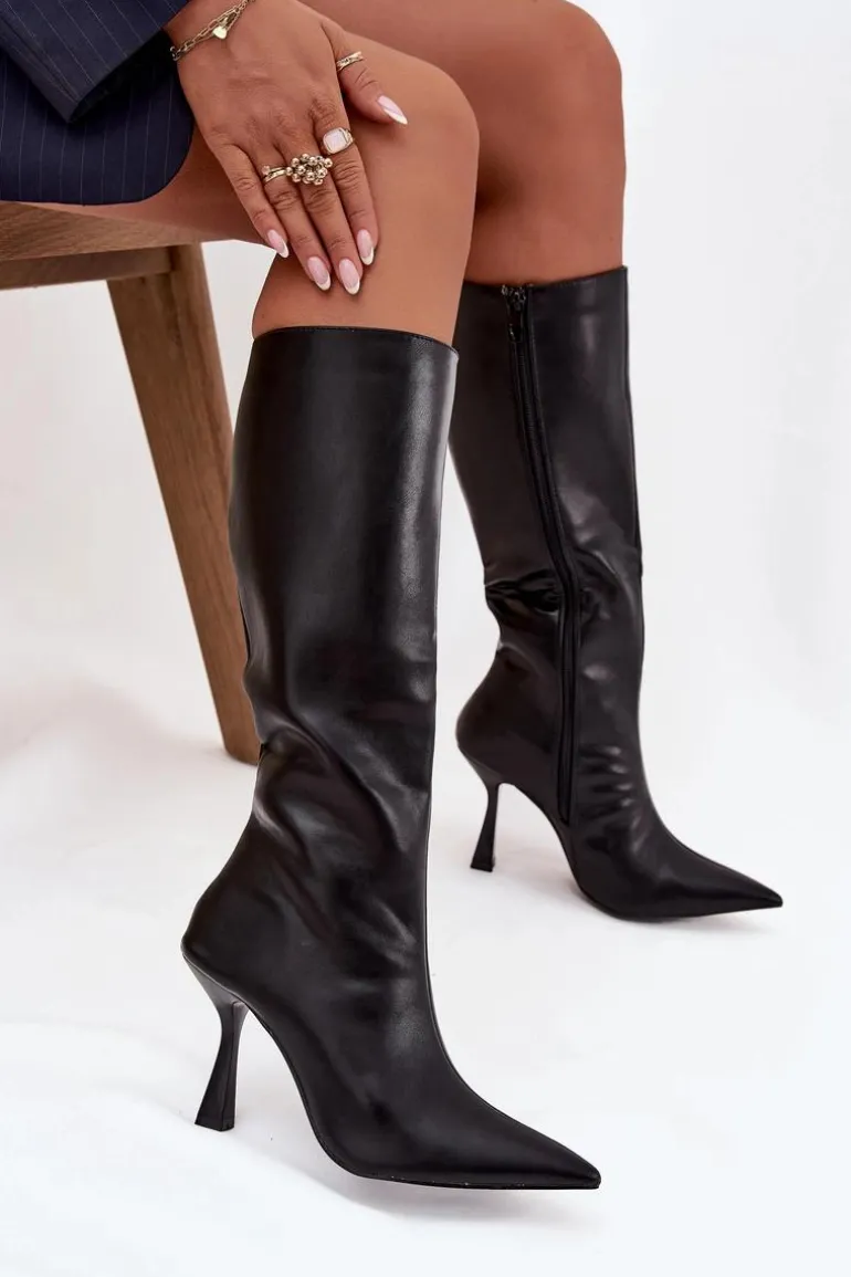 Kozaki Damskie Na Szpilce Przed Kolano Czarne Vionette