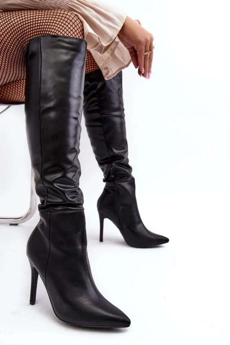 Kozaki Damskie Na Szpilce Czarne Sirenpha