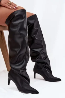 Kozaki Damskie Na Szpilce Wsuwane Czarne Mavilla