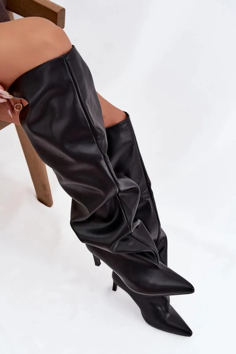 Kozaki Damskie Na Szpilce Wsuwane Czarne Mavilla