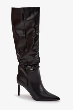 Kozaki Damskie Na Szpilce Z Paskiem Czarne Lisanne